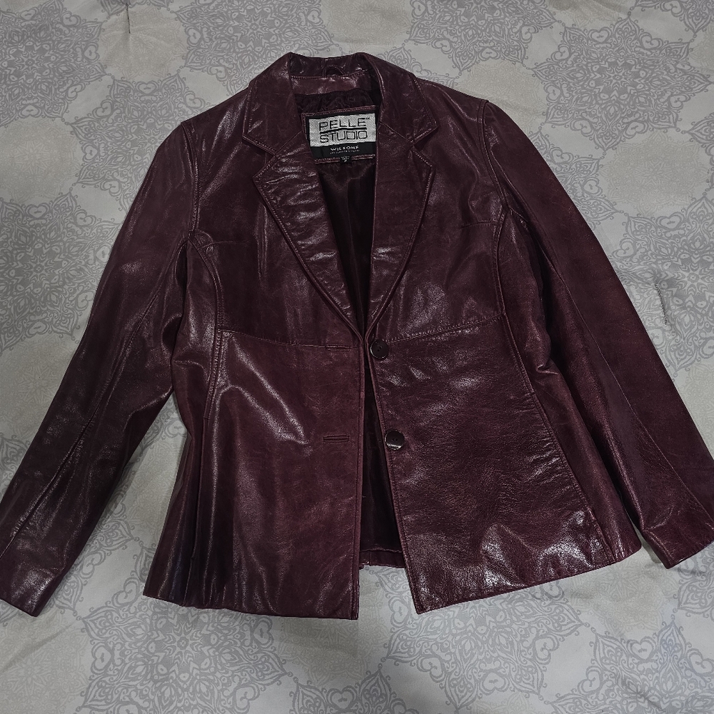 Wilsons Pelle Studio Women's Deep Burgundy Leather 2 Button Blazer
